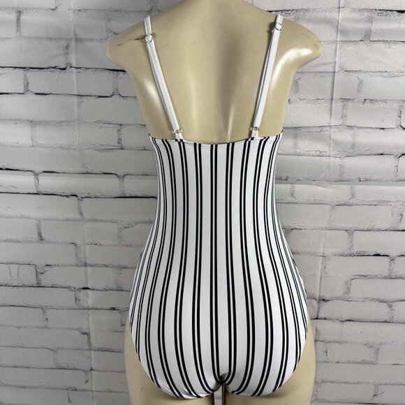 Nautica One-Piece Swimsuit – White & Navy Striped Lace-Up Front, Size M - Picture 3 of 7